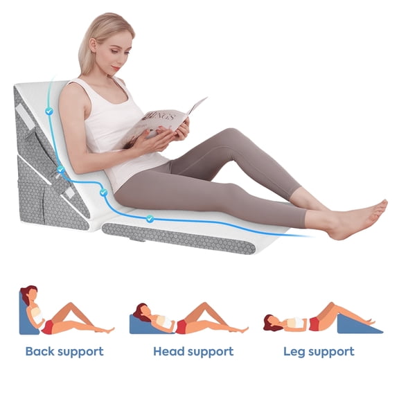 MOONORAH Bed Wedge Pillow - Adjustable Highly Sponge Post-Surgery Pillow for Back, Leg & Knee Pain, Acid Reflux & Snoring Relief - Orthopedic Support for Sleeping, White