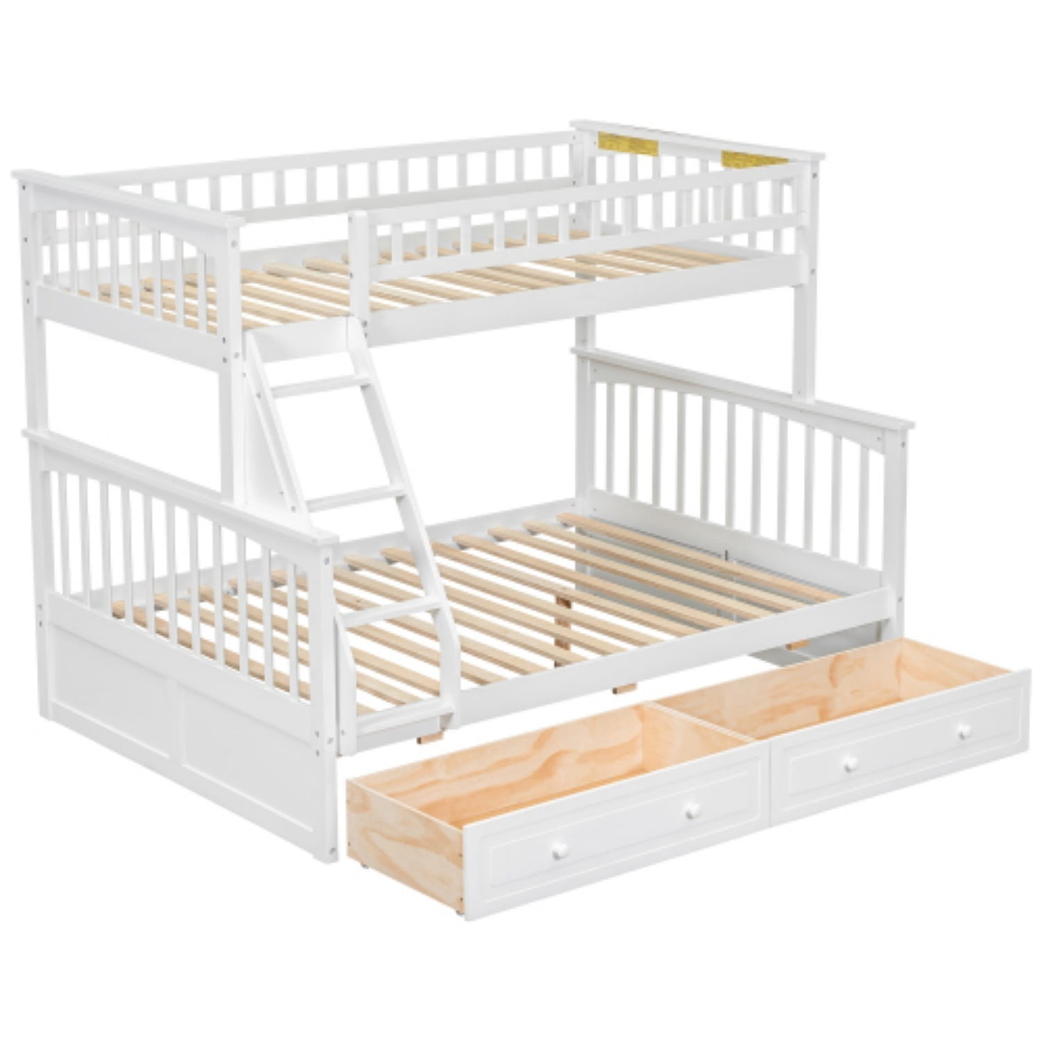 Twin Over Full Bunk Bed with Storage Drawers, Convertible Wood Bunk Bed Frame with Safety Guardrails, Solid Pine Wood Kids Bed for Bedroom, White