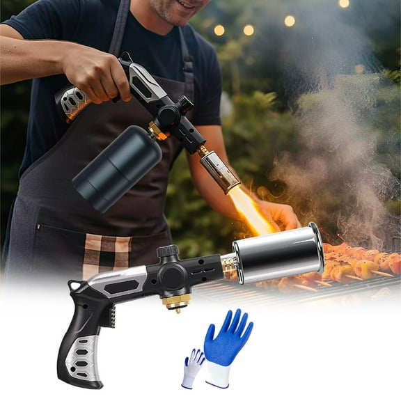 Propane Torch for Cooking with Safety Gloves, Adjustable High Heat Torch for Searing Steak Melting Cheese Lighting Charcoal Grills Fire Pits and Campfires