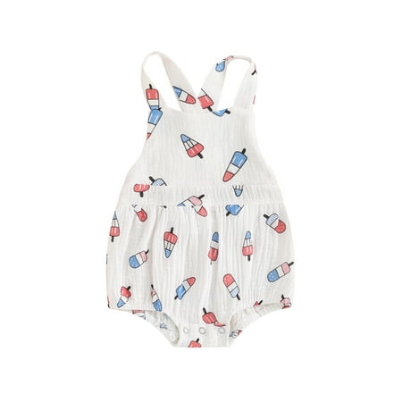 

ESASSALY Baby Girls Boys Square Neck Sleeveless American Flag Print Overalls