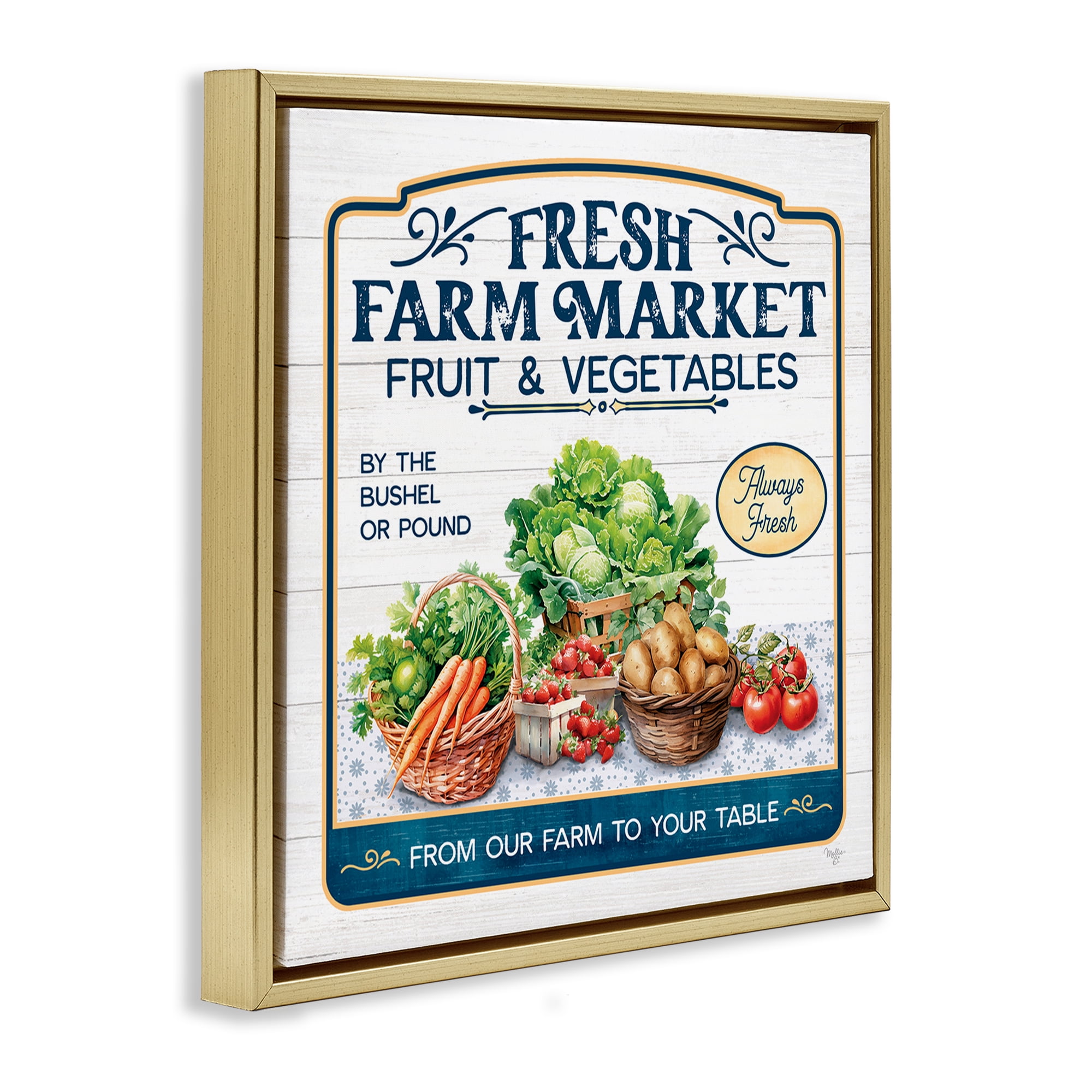 Stupell Industries Fresh Farm Market Food & Beverage Painting Gold Floater Framed Canvas Art Print Wall Art, 18 x 18