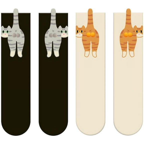 2 Pairs Cat Funny Novelty Crew Socks for Men Women Animal Pet Lovers Gifts