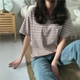thumbnail image 2 of Women's Striped Tee, Summer Casual T-Shirt Short Sleeve O-Neck Korean Style Loose Tops, 2 of 4