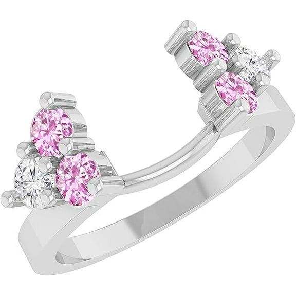 Divine Creation 1.40 Ct Round Cut Pink Sapphire Wedding Engagement Enhancer Guard Wrap Ring 14K White Gold Plated 925 Sterling Silver For Women's -4.5
