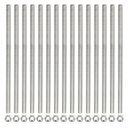Uxcell 15Pack M4 x 350mm Fully Threaded Rod w 15Pack Hex Nuts, 0.7mm ...
