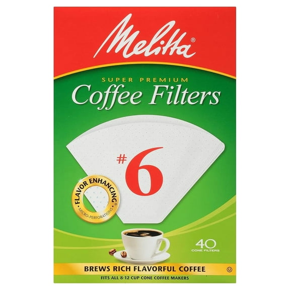 #6 Cone Coffee Filters, White, 40 Count (Pack of 12) 480 Total Filters Count - Packaging May Vary