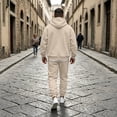 thumbnail image 4 of Streetwear Men Basic Tracksuit Plain Oversized Hoodie & Simple Cuffed Joggers Pants Workout Running Travel Office Casual 2 Piece Set Beige L, 4 of 6