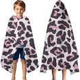 thumbnail image 3 of Pink and Black Of Leopard Print Hooded Bath Towel，60"x35" for Ages 3 To 12 Kids, Quick Dry Lightweight Soft Microfiber Hood Beach Towel Cover Up for Kids, 3 of 7