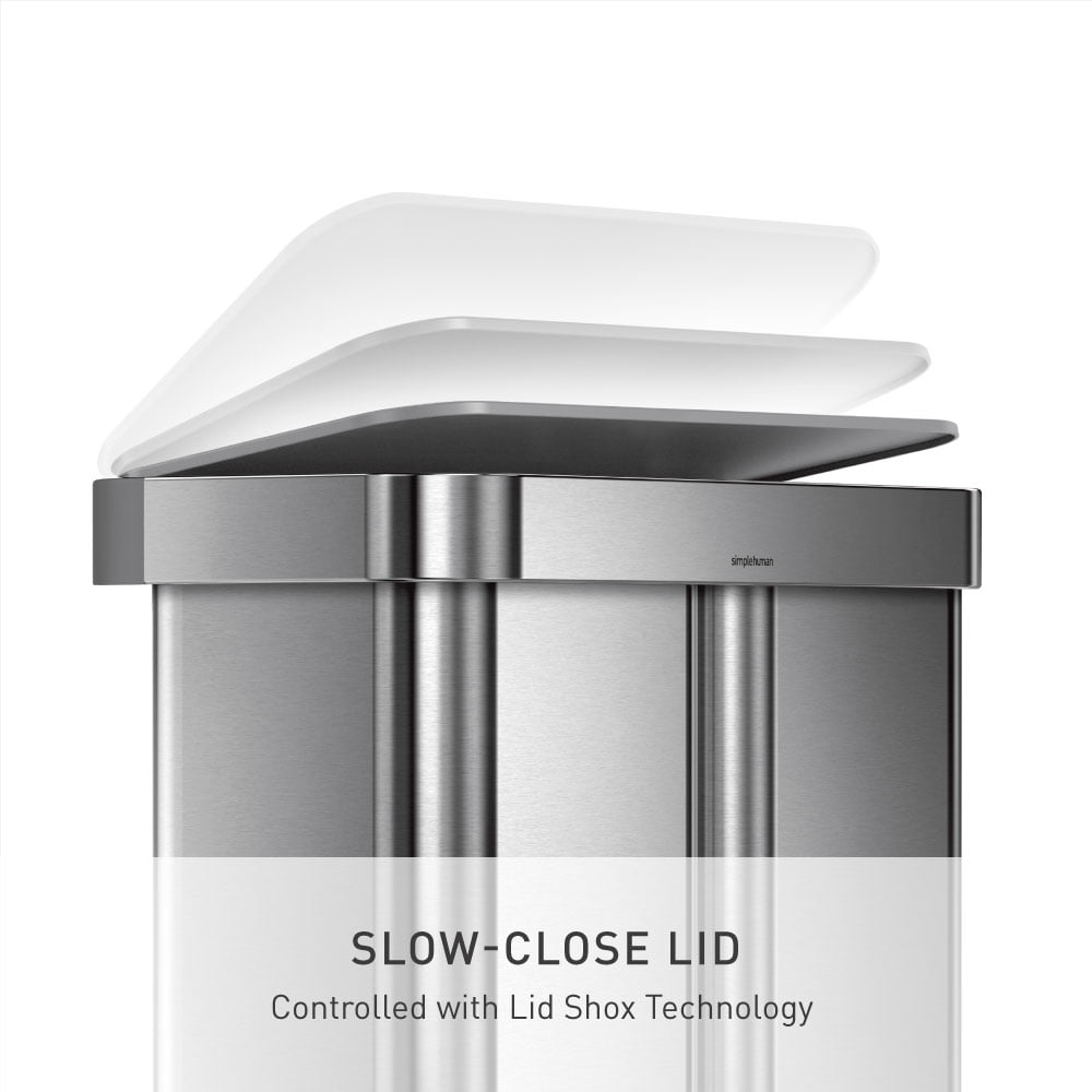 simplehuman 58 Liter / 15.3 Gallon Rectangular Dual Compartment Recycling Step, Brushed Stainless Steel with Soft-Close Plastic Lid Kitchen Trash Can