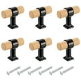 thumbnail image 1 of Uxcell 6 Pcs T Bar Tiradores de Cajón de Madera con Agujero Único y Tornillos, Marrón Oscuro/Negro, 1 of 1