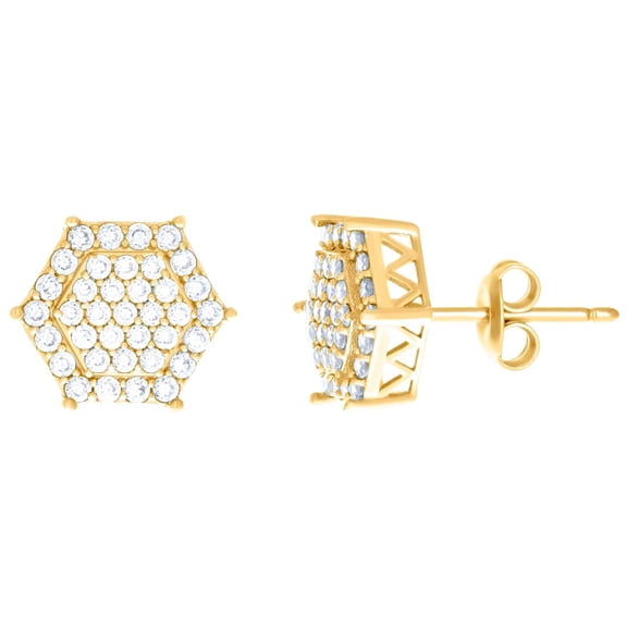 10k Yellow Gold Womens Cubic Zirconia Fashion Stud Earrings 11.2x9.9mm Wide Stud Earring for Women
