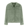 thumbnail image 4 of XPMWRP Women's Fleece Button Down Coats Lapel Long Sleeve Solid Color Casual Jackets Winter Keep Warm Loose Jacket with Pocket Green XXXL, 4 of 6