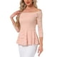 thumbnail image 4 of INSPIRAR CHIC Blusa de Encaje Floral para Mujeres, Off Shoulder, Manga 3/4, Top Peplum XL Gris Rosa, 4 of 5