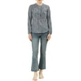 thumbnail image 2 of INSPIRE CHIC Women's Casual Pleated Front Half Placket Long Sleeve Floral Blouse Shirts S Grey Blue, 2 of 6