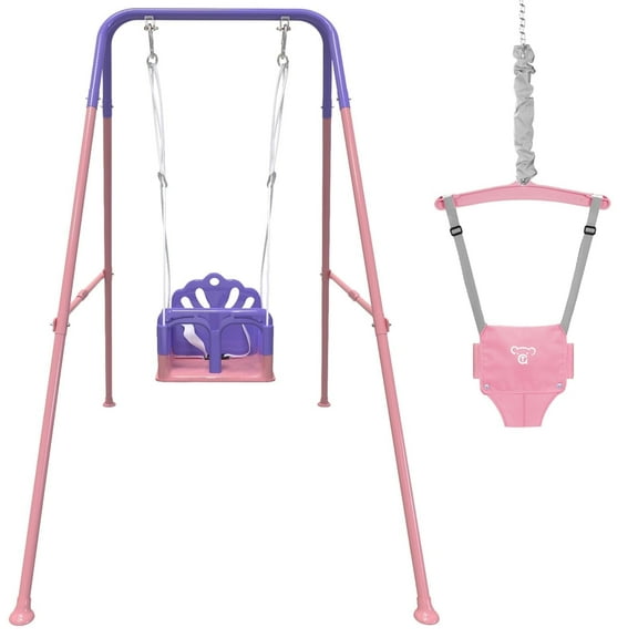 G TALECO GEAR Foldable Toddler Swing, 2 in 1 Swing Sets for Backyard,  Pink & Purple