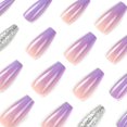 thumbnail image 2 of Uñas postizas cuadradas cortas a presión, uñas postizas de color violeta claro con diseños de purpurina, uñas acrílicas de verano, uñas artificiales brillantes para mujeres y niñas, 24 piezas (morado, 2 of 5