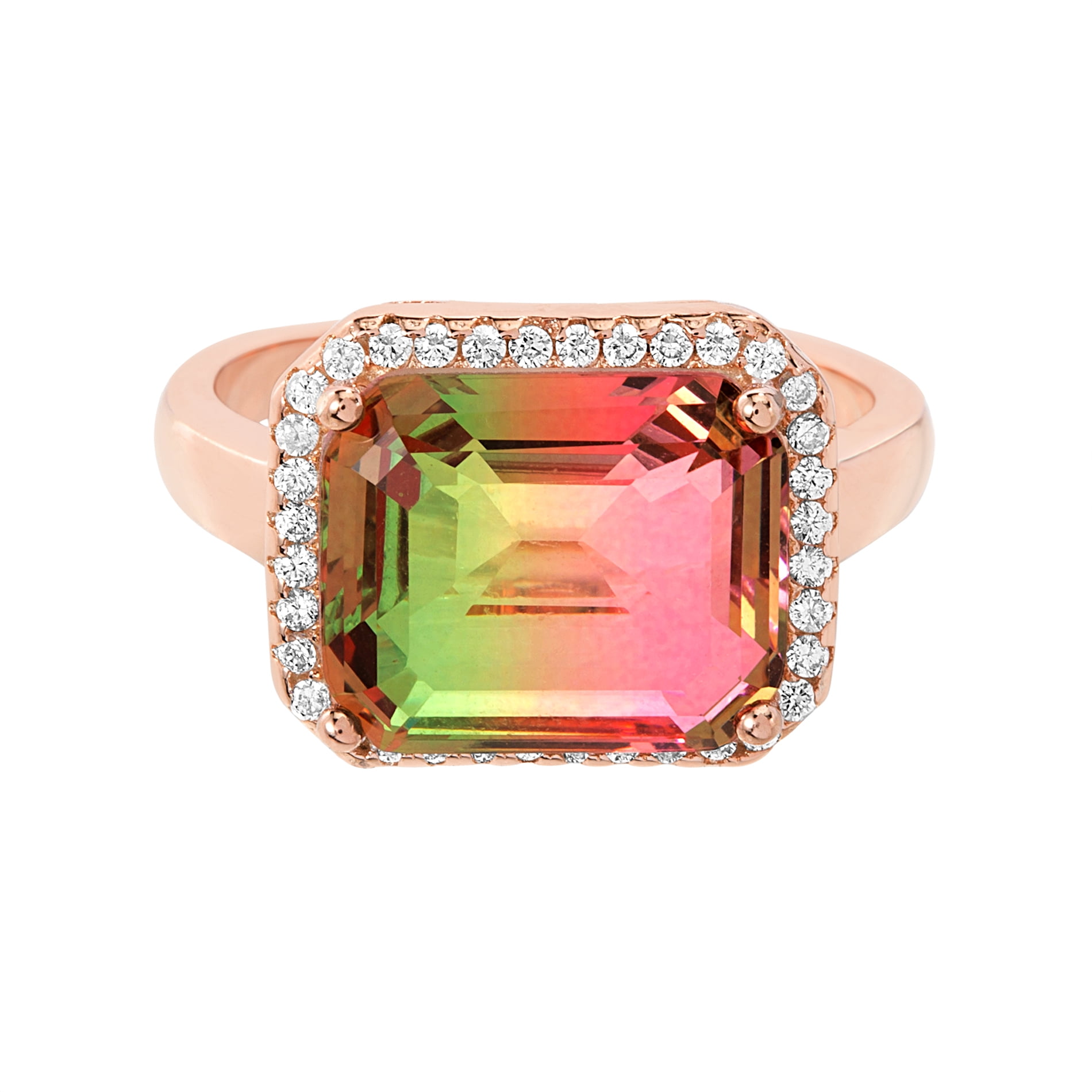 Lex /& Lu Sterling Silver Rose Gold-plated Morganite /& Tourmaline Ring