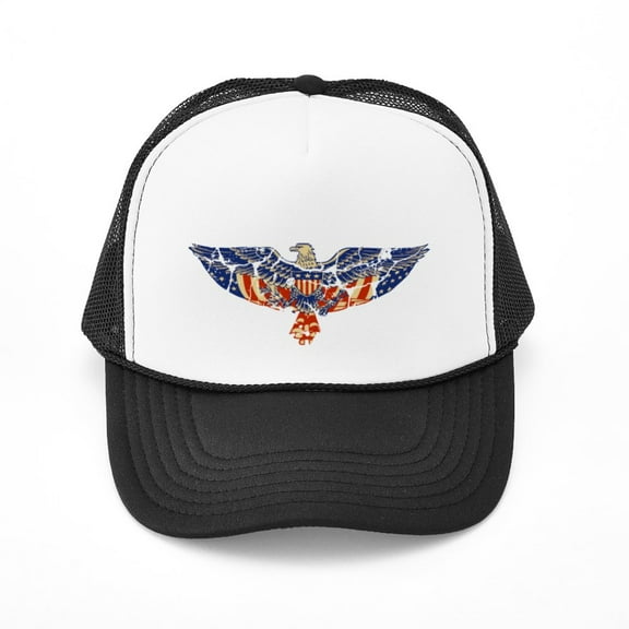 CafePress - Retro Eagle And USA Flag - Adjustable Unisex Printed Trucker Hat with Mesh Back