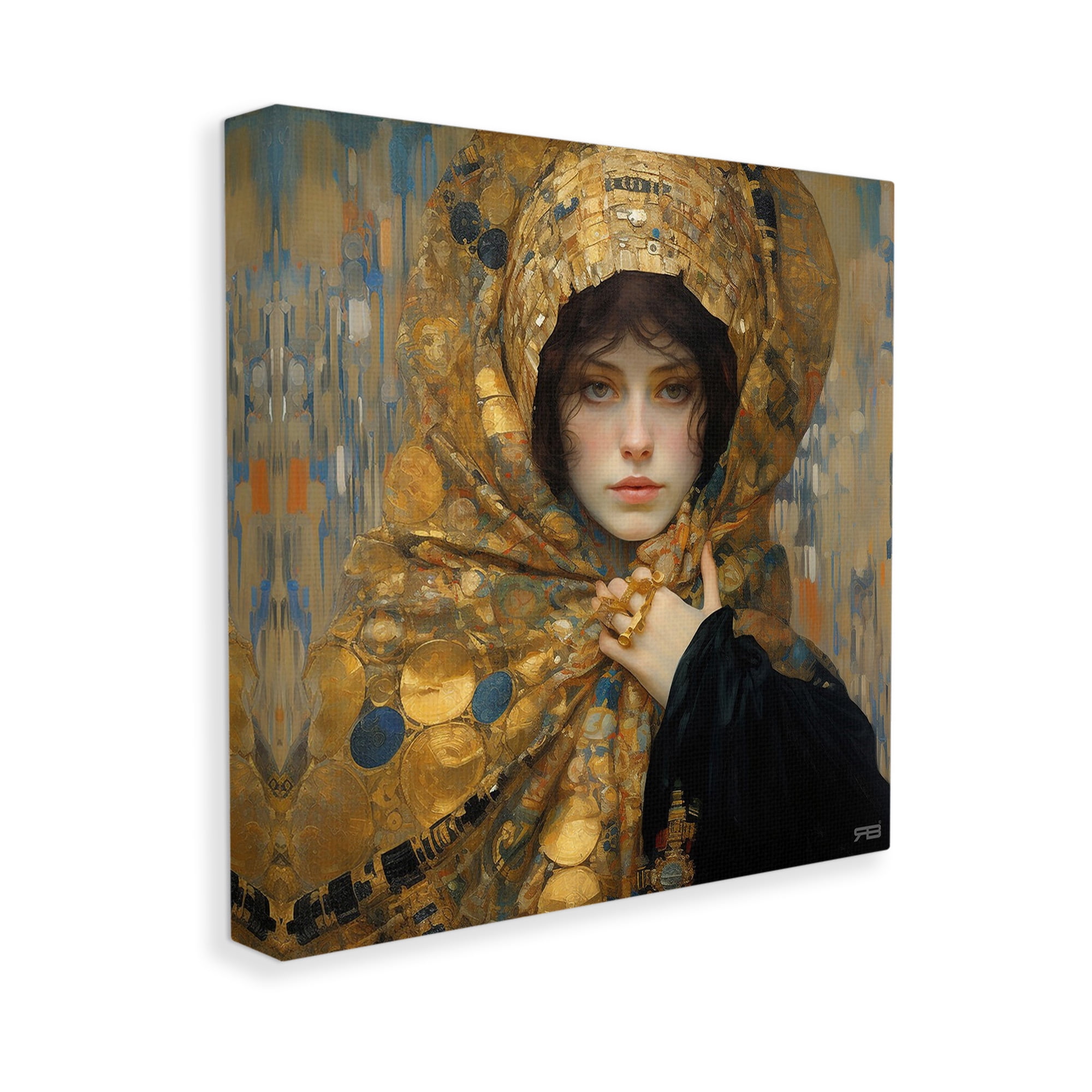 Stupell Industries Woman in Patterned Gold Abstract Painting Gallery Wrapped Canvas Art Print Wall Art, 36 x 36