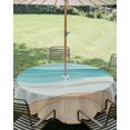 thumbnail image 2 of Outdoor Tablecloth with Umbrella Hole, Turquoise Spillproof Waterproof Outdoor Table Cover, Ocean Wave Stripes Modern Abstract Beach Patio Tablecloths for Party/Garden/Picnic, Round 54 inch, 2 of 9