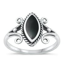 CHOOSE YOUR COLOR Black Simulated Agate Postmodern Bali Ring .925 Sterling Silver Band CZ Female Size 8
