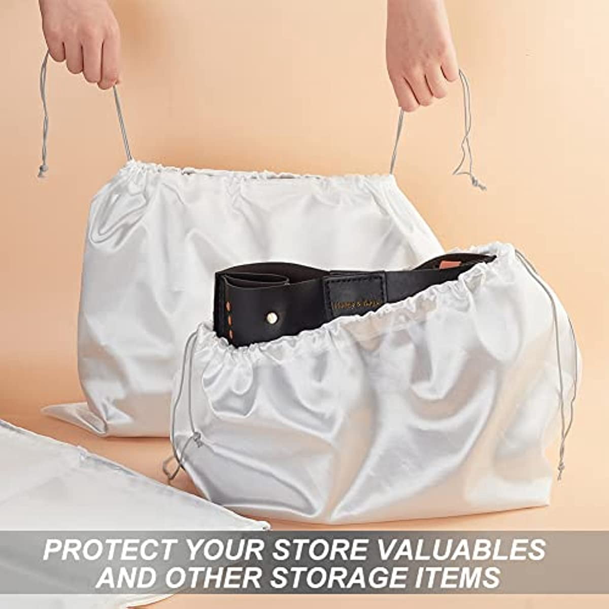 12 Pcs Silk Dustproof Drawstring Bags 15.7x20 White Large Size Drawstring Storage Bags Big Silk Gift Jewelry Bags Travel Storage Pouches for Clothes Handbag Purse Shoes