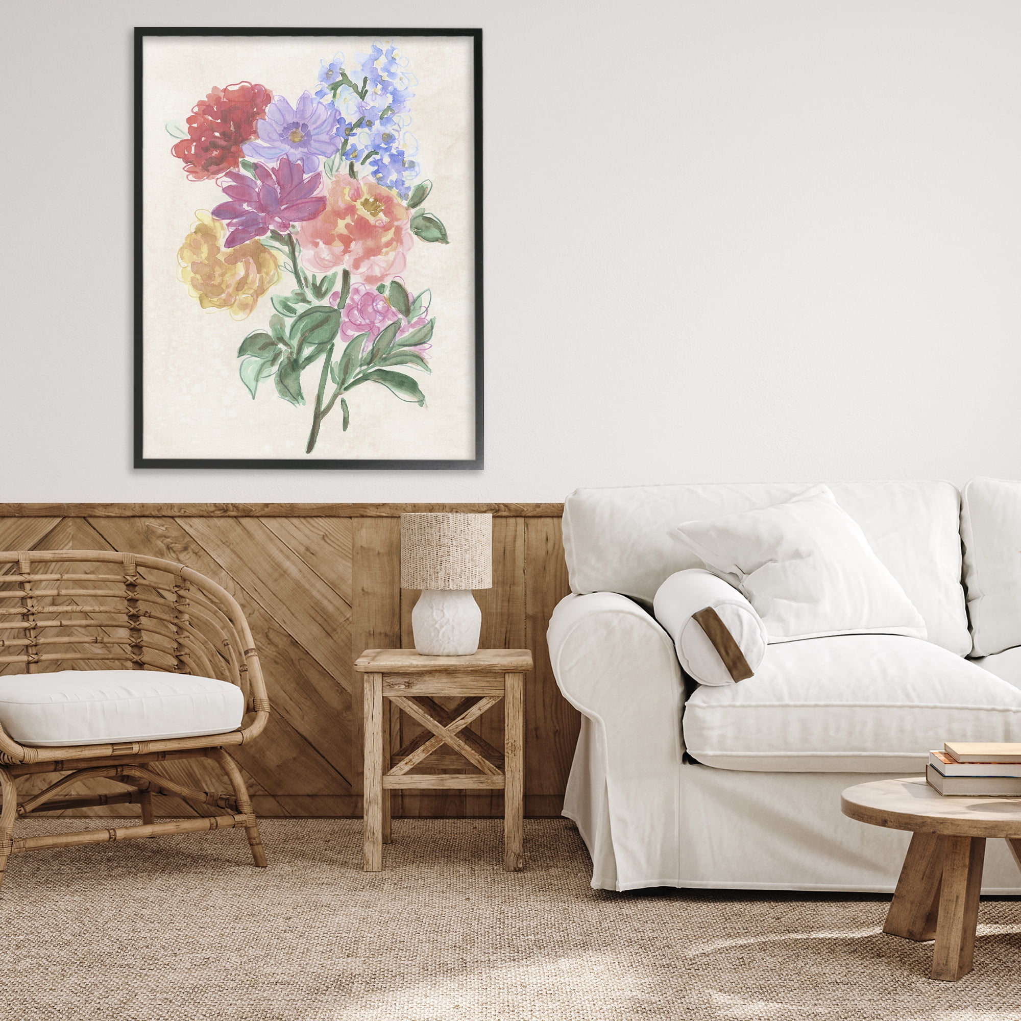 Stupell Industries Blooms On Parchment Black Framed Giclee Art, design by June Erica Vess
