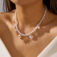 thumbnail image 3 of NICKSUN Boho Ocean Themed Layered Beaded Necklace, Multi-Layer Stackable Starfish Shell Imitation Pearl Choker, Summer Vacation Beach Statement Jewelry, 3 of 7