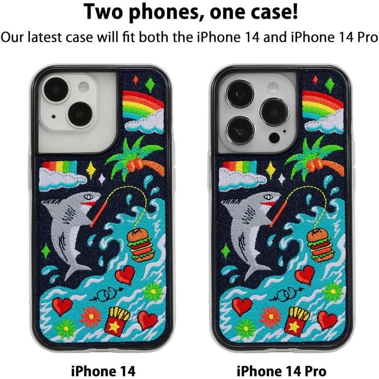 Zero Gravity Fish Burger Phone Case for iPhone 14 & 14 Pro - Clear Phone Case with Embroidered Design, Shockproof Protective Clear Case with Raised Zero Gravity Fish Burger Phone Case for iPhone 14 & 14 Pro - Clear Phone Case with Embroidered Design, Shockproof Protective Clear Case with Raised