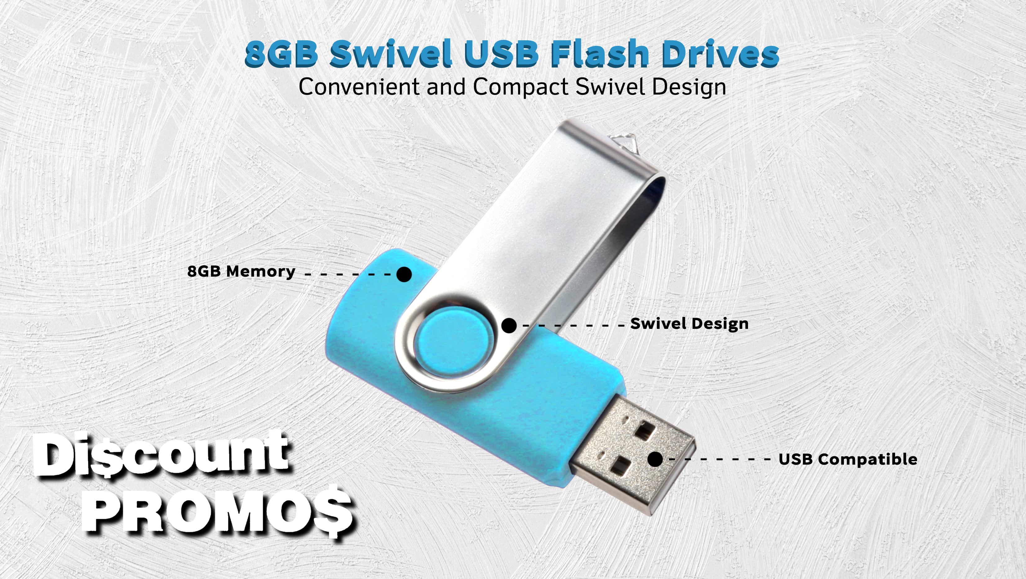6 Swivel USB Flash Drives Pack, 8GB - Pocket size, Long Data Retention - Aqua