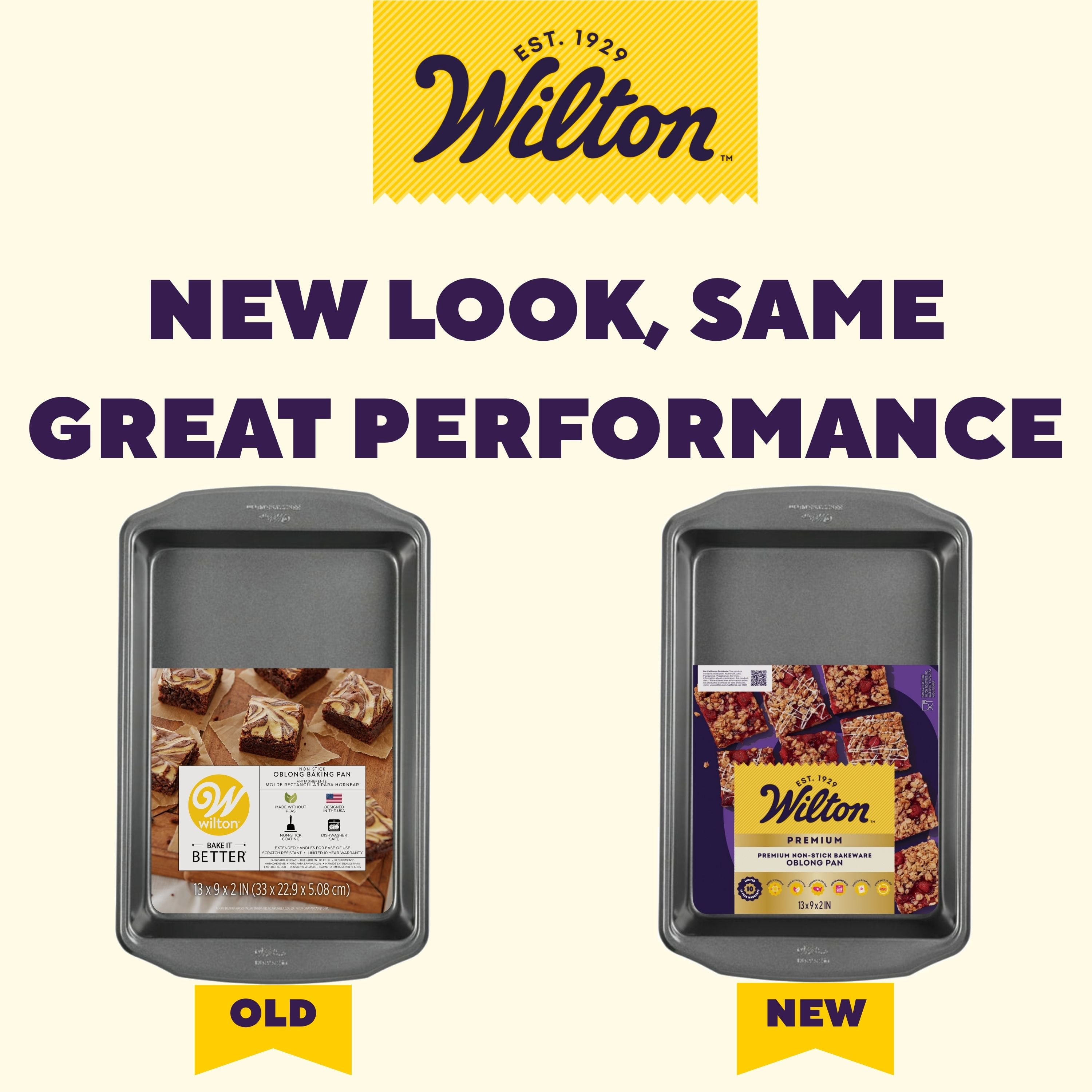 (4 pack) Wilton Premium Non-Stick Oblong Large Brownie Pan 9" x 13" Rectangular Baking Pan, Packaging May Vary