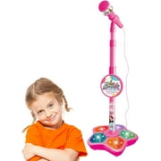 Karaoke Machine for Kids, Singing Microphone for Girls 3-6 Years Old, Microphones and Adjustable Stand, Stage Lights and Pedals for Fun Musical Effects