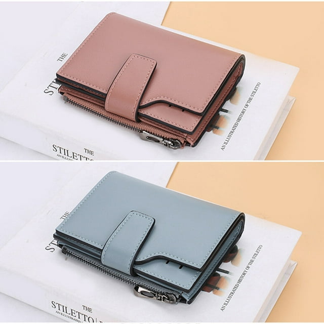 Fashion Women Wallets Solid Color PU Short Design Coin Phone Keys Card Holder Zipper Hasp Purse Simple Style Handbag Coin Keys Bag Gray
