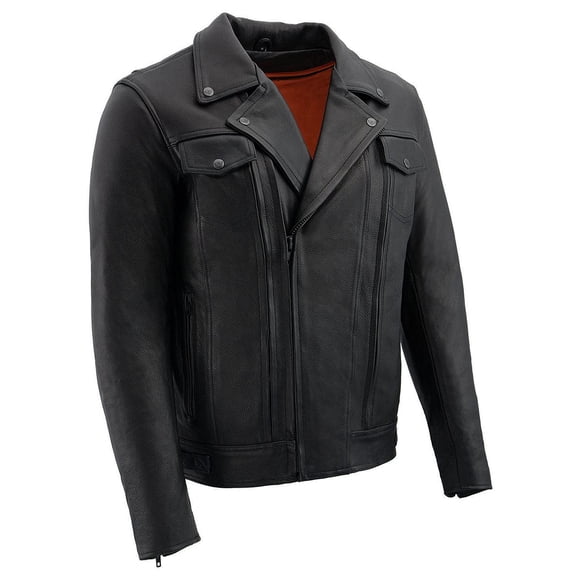 Milwaukee Leather LKM1720T Manteau de Moto en Cuir Noir de Qualité Supérieure pour Homme Grande Taille, Veste en Cuir Ventilée avec Poches Utilitaires - Grande-Tall