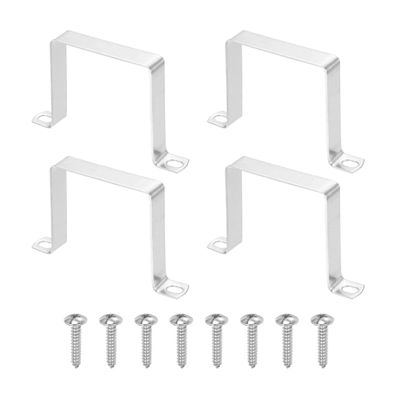 Uxcell 4pcs 3-1/8" x 3-1/8" Square Pipe Clamp, 304 Stainless Steel U Shaped Connector Bracket Heavy Duty Tube Strap Buckle with Self-Tapping Screws for Tube Installation