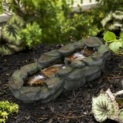 9.4in Tall Indoor/Outdoor Resin Stone River Rock Fountain w/LED Lights for Garden, Deck, Patio, Yard and Home Art Decor