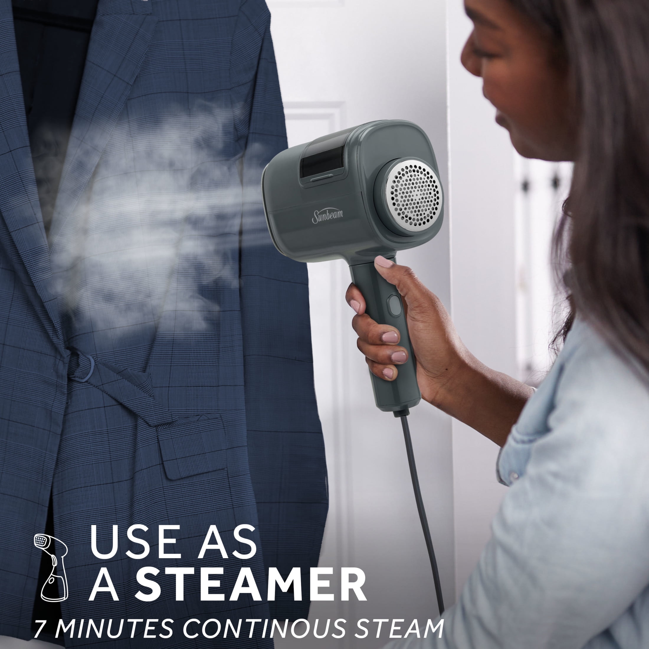 Sunbeam ReviveSystem 3-in-1 Garment Steamer, Iron, and Fabric Shaver with Ceramic Soleplate, Grey