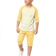 thumbnail image 4 of Cethrio Girls' Pajama Sets Short Sleeve, 2 Piece Casual Color Block Summer Kids' Sleepwear Yellow Size 9-10T, 4 of 8