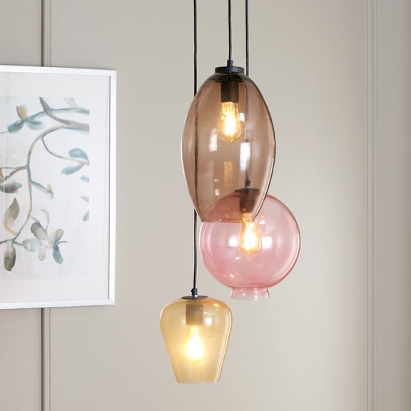 Safavieh Keoni 3-Light 15" Modern Iron and Glass Pendant Lights, Brown/Pink/Gold