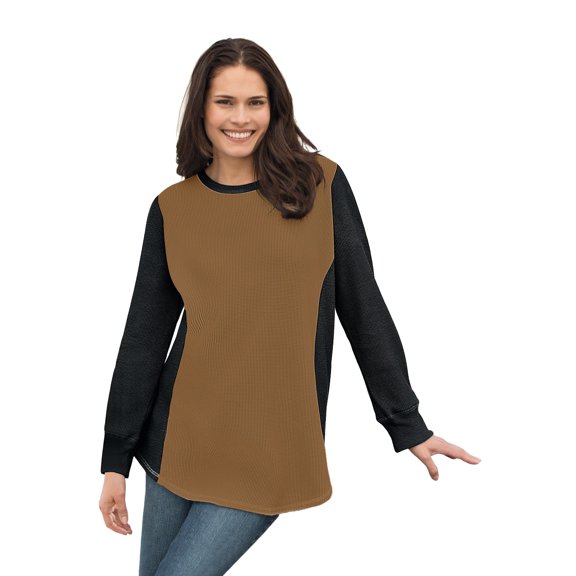 Woman Within Plus Size Colorblock Scoopneck Thermal Sweatshirt