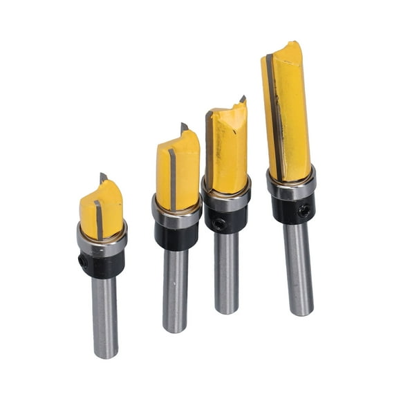 Flush Trim Router Bit, Carbide Cutting Milling 1/2in Diameter Woodworking Bearing Straight Bits 4Pcs for Wood for Plywood for Light Work