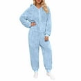 thumbnail image 3 of Loopsun Womens Fleece Pajama Jumpsuits, Women's Soft Fleece Long Sleeve Zipper Hooded Loungewear Home Wear Pajama Jumpsuits Light Blue, XXXXL, 3 of 5