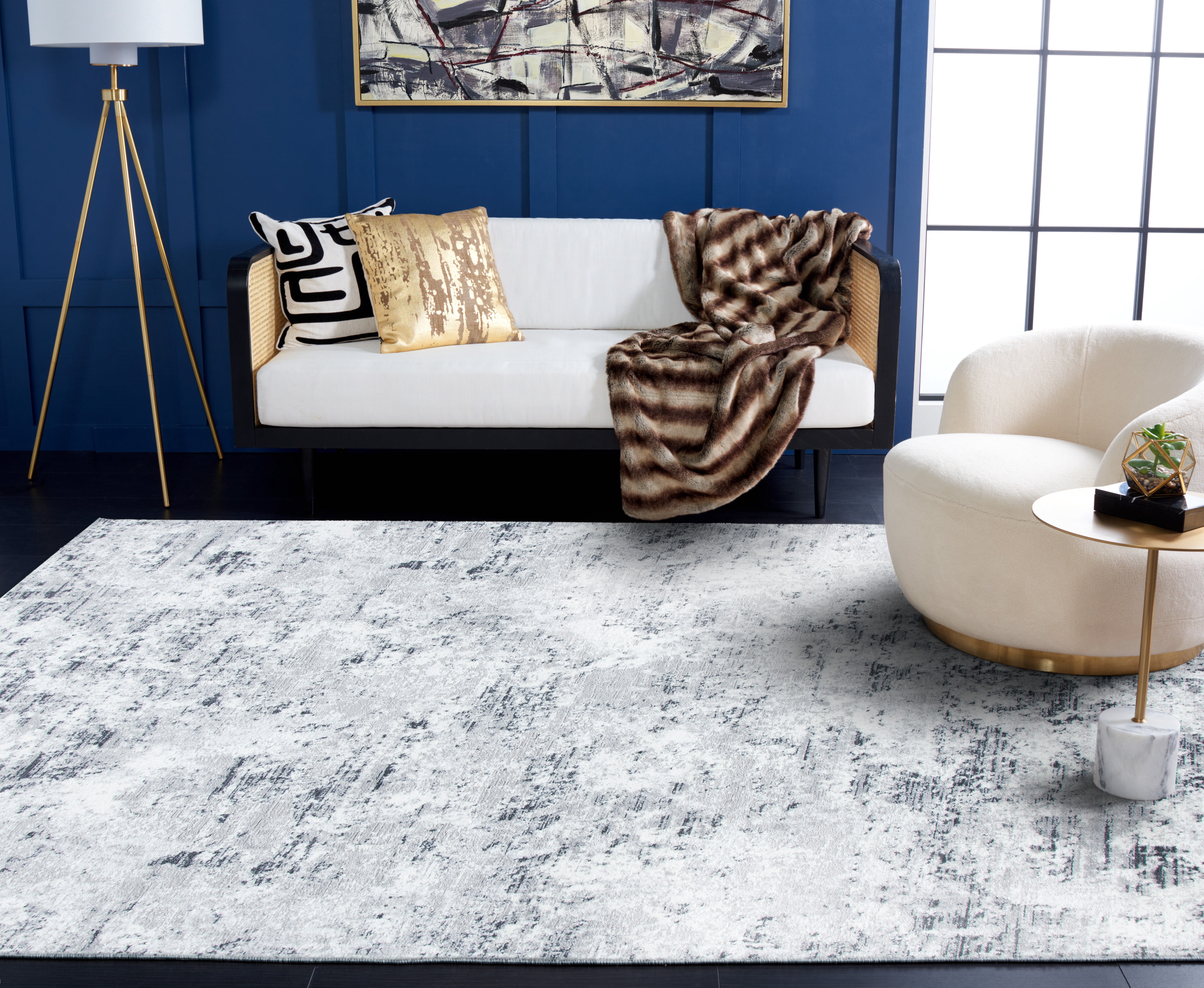 SAFAVIEH Amelia Alastar Abstract Distressed Area Rug, Gray/Ivory, 8' x 10'
