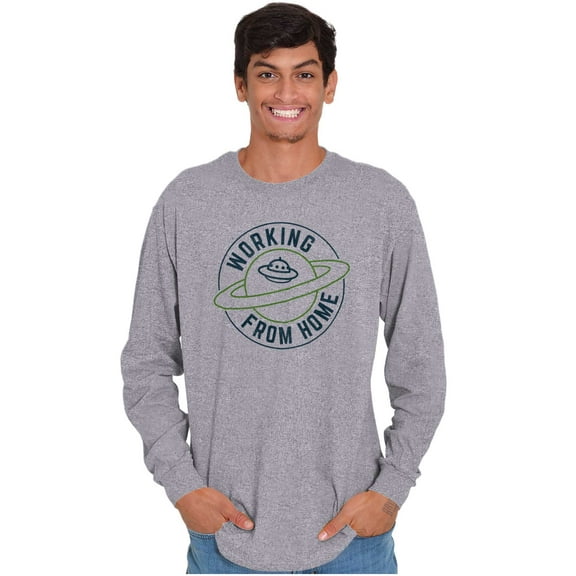 Working From Home Quarantine UFO Plus Size Long Sleeve Graphic Tee Shirt Brisco Brands 2X