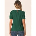 thumbnail image 3 of DARING DIVA Contrast Puff Short Sleeve Blouse Top M Dark Green, 3 of 6