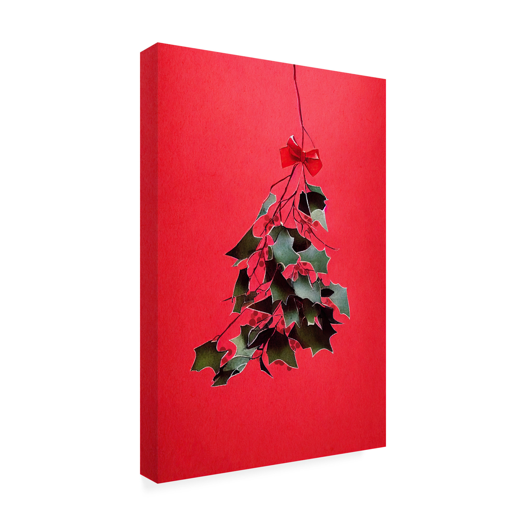 Canvas Wall Art - Treechild 'Mistletoe With Red Bow' Wall Art for Living Room, Bedroom, or Office D?cor by Trademark Fine Art - 30 x 47 Inches