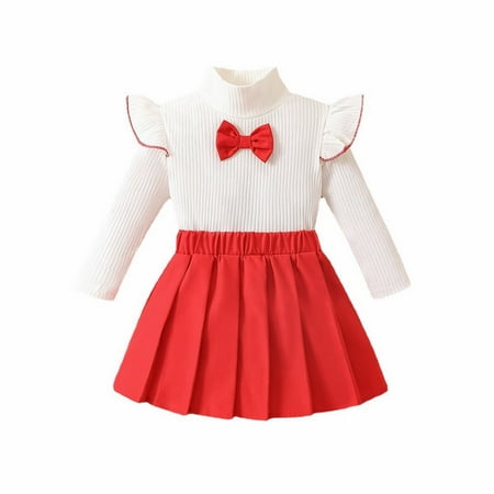 

XIEULQP Summer Dress Children s Clothing Girls Long Sleeve Solid Color Pleated Short Skirt Children s Set Suitable for 3 to 24 Months of Age Flower Girl Dress White