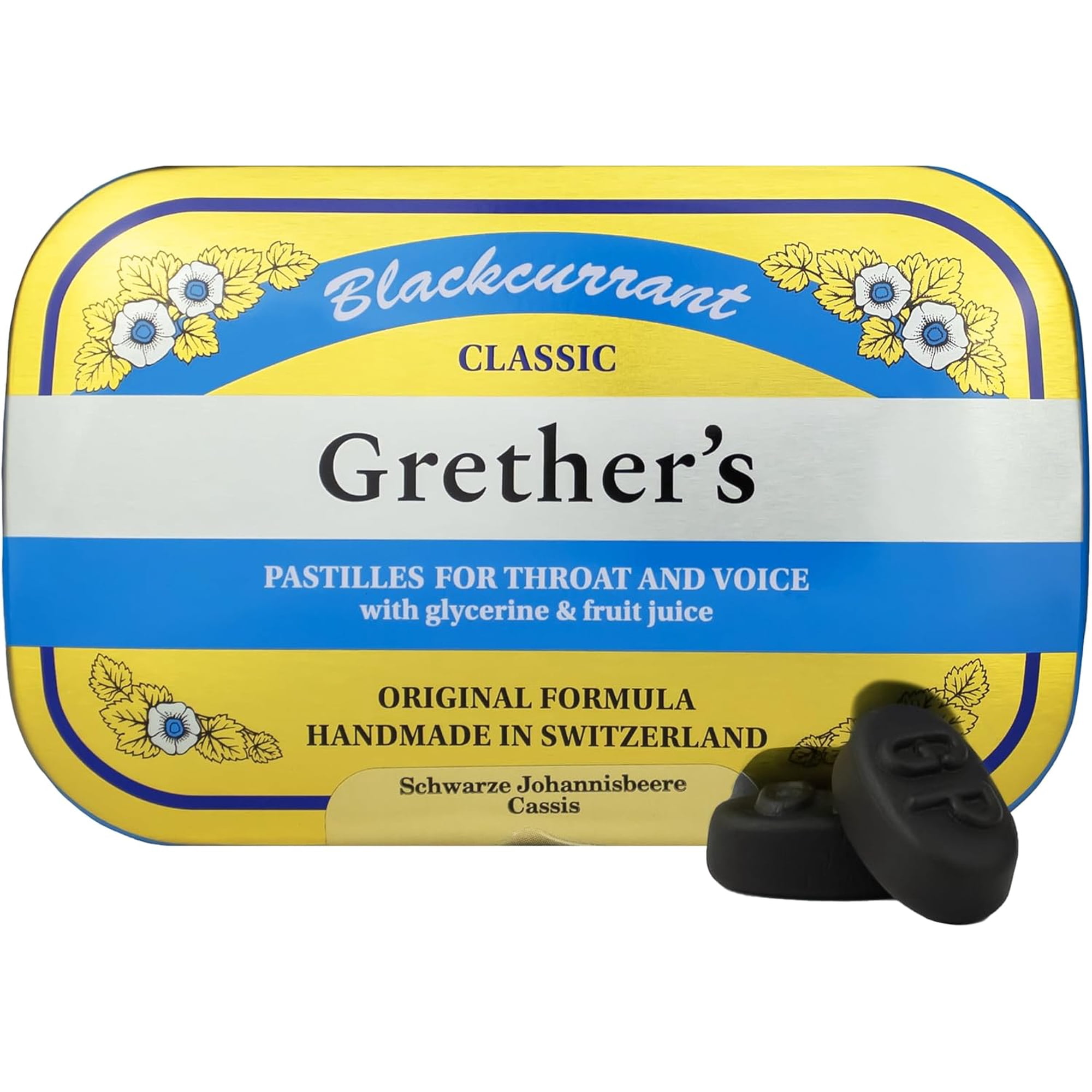GRETHER'S Classic Blackcurrant Pastilles - Premium Swiss Throat Lozenges for Dry Mouth & Throat Comfort – Intense Fruit Flavor, Gluten & Lactose Free – 2.1 oz