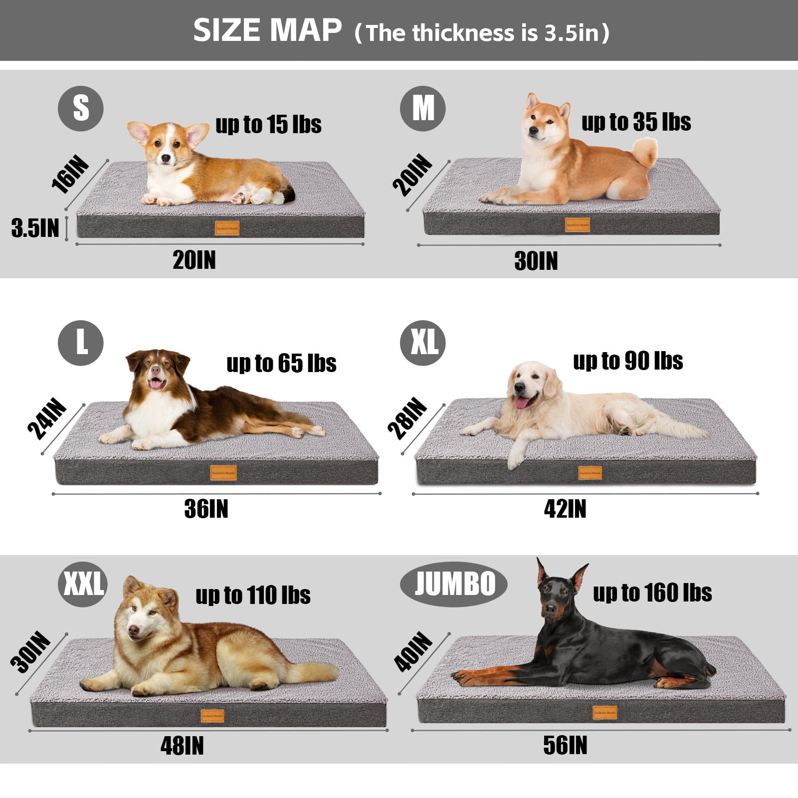 Exclusivo Mezcla Orthopedic Pet Bed for Extra Large Dogs, 56"X40" Grey Dog Beds, Removable Washable Cover
