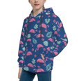 thumbnail image 2 of KLL Unisex Kids Boys Girls Hooded Pocket Pullover Hoodies-Plants And Flamingos, 2 of 5